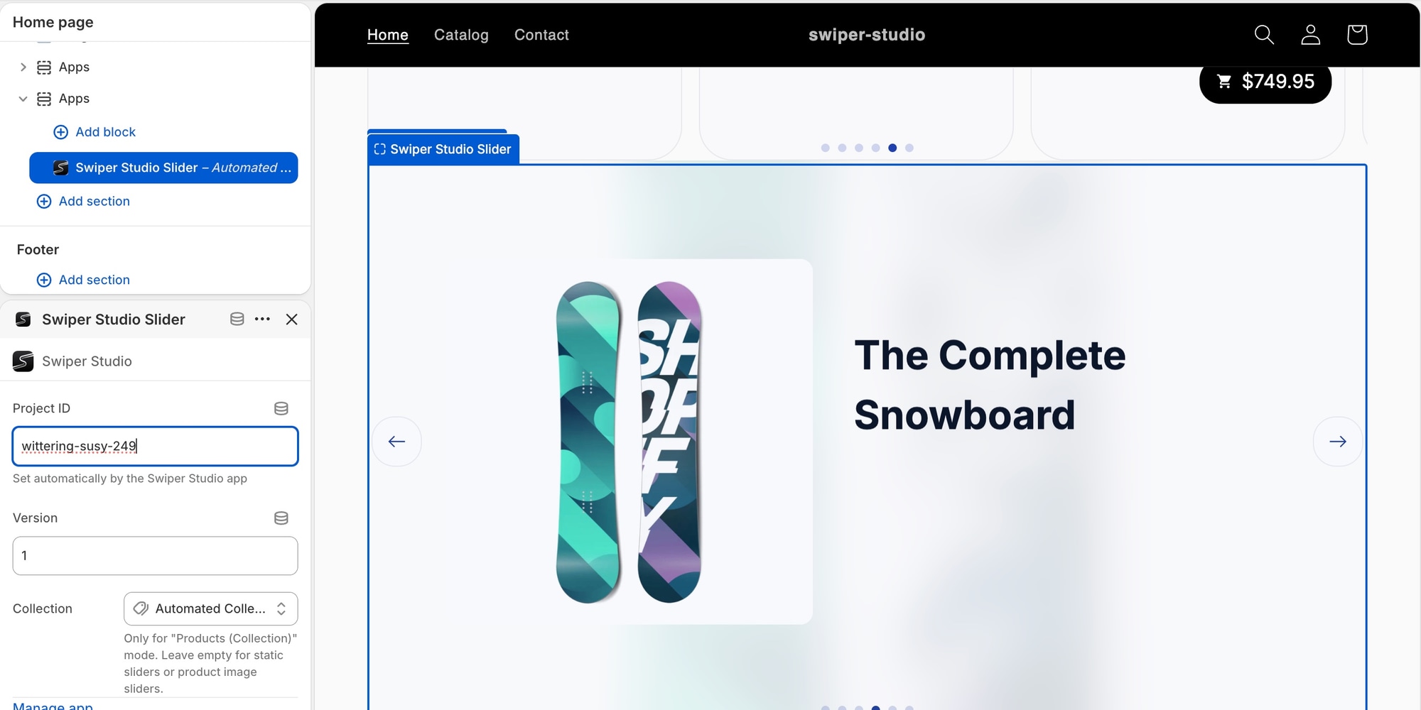 Swiper Studio Shopify App - block settings