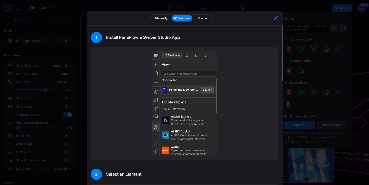 Swiper Studio Webflow Connect