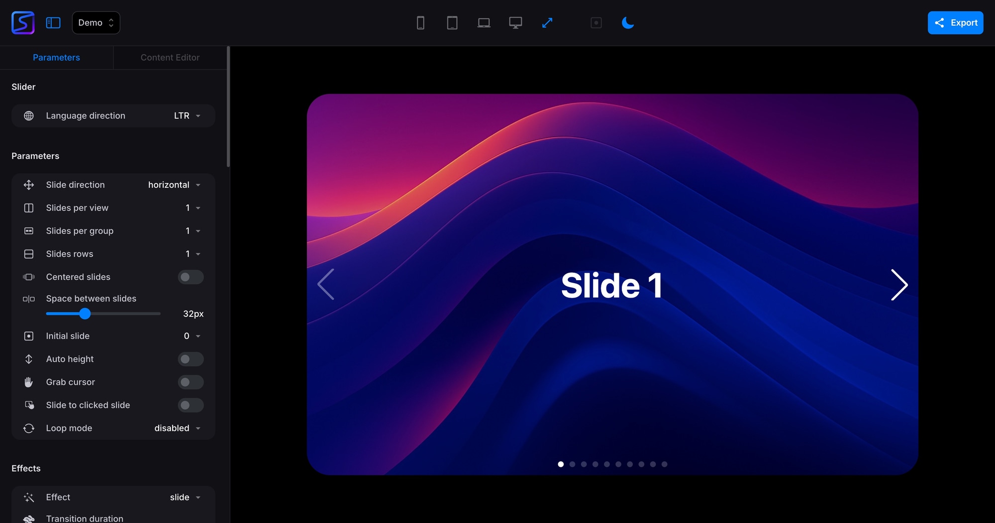 Swiper Studio editor before V2
redesign